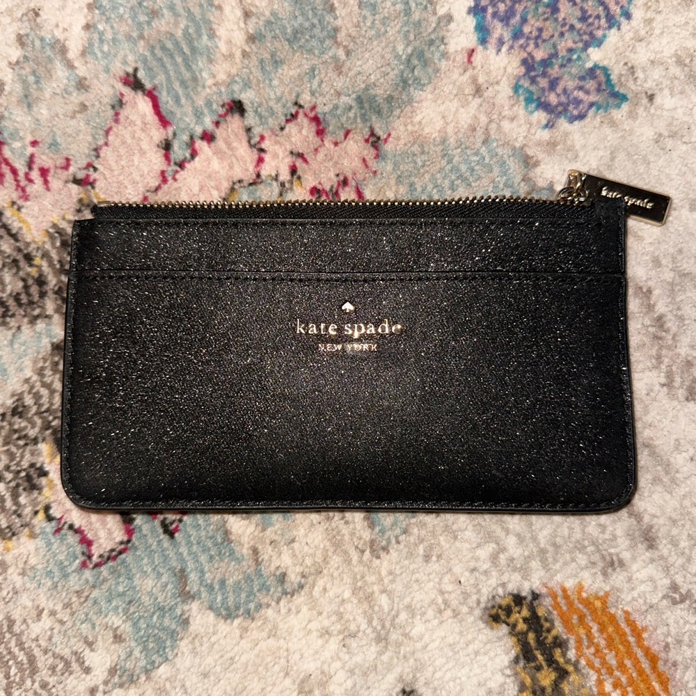 Kate Spade Long Black Glitter Zippy Card Holder